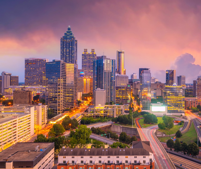 Downtown Atlanta skyline at sunset